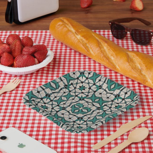 Emerald axis abstract geometric pattern 1284 paper plates (Picnic)