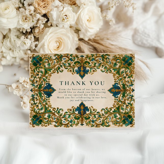 Emerald Baroque Islamic Wedding Thank You Card (Creator Uploaded)