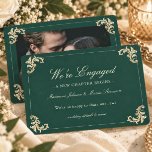 Emerald Baroque Photo Engagement Announcement