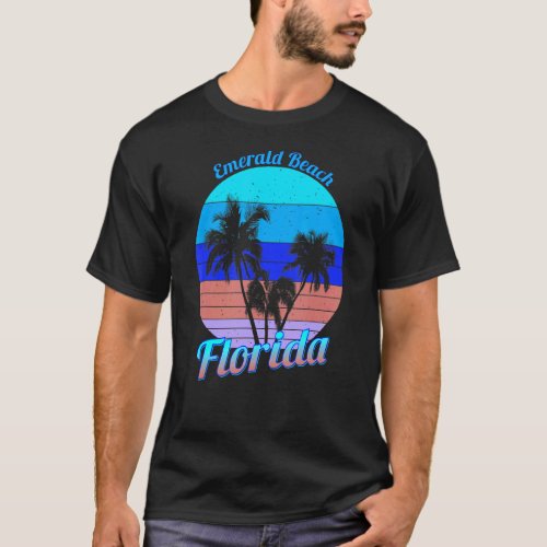 Emerald Beach Florida Retro Tropical Palm Trees Va T_Shirt