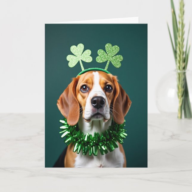 Emerald Beagle Shamrock Fun Card (Front)