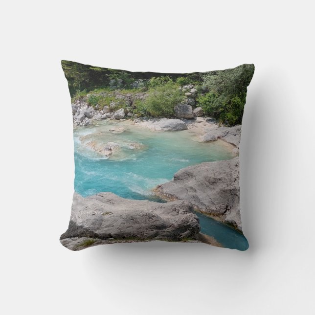 Emerald Beauty Soca River Nature Photography Throw Pillow (Front)