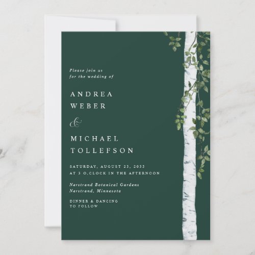 Emerald Birch Tree Aspen Greenery Wedding Invitation