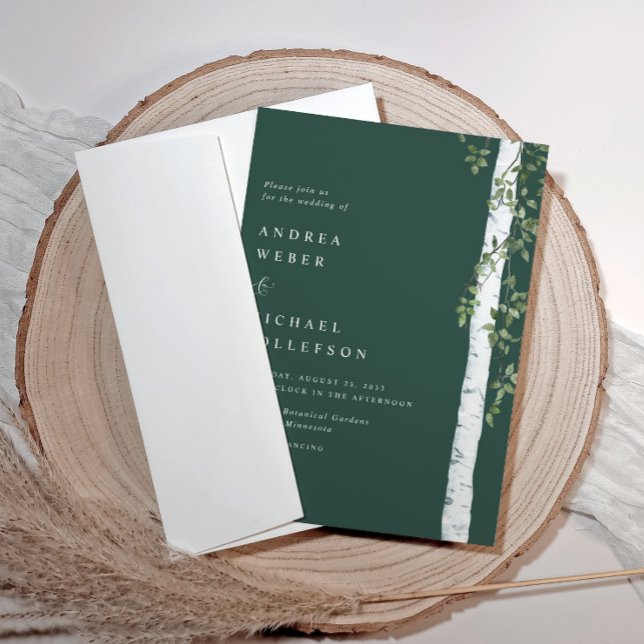 Emerald Birch Tree Aspen Greenery Wedding Invitation (Birch tree wedding invitations - emerald green)