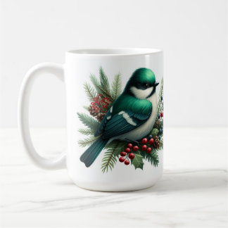 Emerald Birds and Berries Holiday Motif Coffee Mug