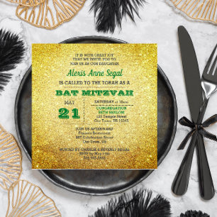 Emerald Birthstone Glitter Glam Bat Mitzvah Invitation