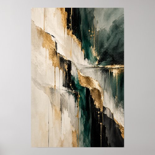 Emerald Black Gold Layered Abstract Wall Art
