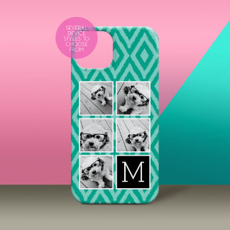 Emerald & Black Instagram 5 Photo Collage Monogram Case-Mate iPhone 14 Case
