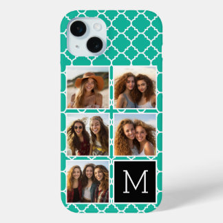 Emerald Black Instagram 5 Photo Collage Monogram iPhone 15 Plus Case