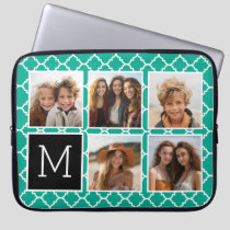 Emerald & Black Instagram 5 Photo Collage Monogram Laptop Sleeve