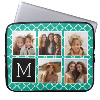 Emerald & Black Instagram 5 Photo Collage Monogram Laptop Sleeve