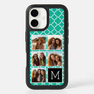 Emerald & Black Instagram 5 Photo Collage Monogram iPhone 16 Case