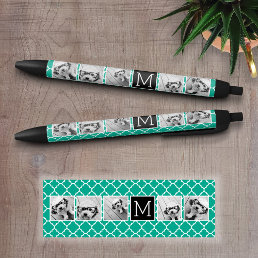 Emerald &amp; Black Instagram 5 Photo Collage Monogram Pen
