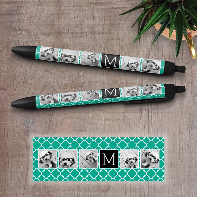 Emerald & Black Instagram 5 Photo Collage Monogram Pen (Personalized Writing Pens)