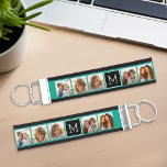 Emerald & Black Instagram 5 Photo Collage Monogram Wrist Keychain<br><div class="desc">Green and White Quatrefoil Pattern - Use five square photos to create a unique and personal gift. Or you can keep the hipster puppy and make a trendy keepsake. If you need to adjust the pictures,  click on the customize tool to make changes.</div>