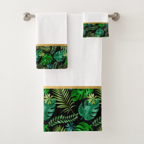 EMERALD BLACK TROPICAL GOLD BATHROOM TOWEL SET