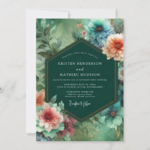 Emerald Bloom Whimsy Wedding Invitation