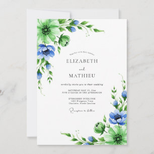 Emerald Blue Botanical Spring Wedding Invitation