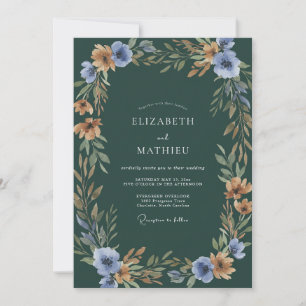 Emerald Blue Botanical Watercolor Wedding Invitation