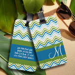 Emerald & Blue Chevron Pattern with Monogram Luggage Tag<br><div class="desc">A trendy design with bright colors and bold patterns. Add your name or monogram on the front.</div>