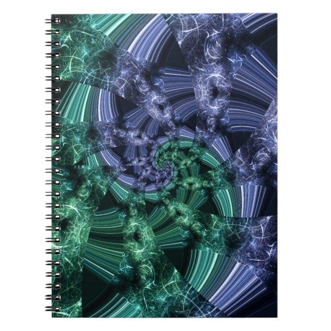 Emerald Blue Crystalline Energy Fractal Art Notebook (Front)