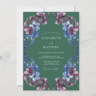 Emerald Blue Floral Romance Wedding Invitation