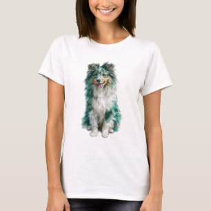 Emerald Blue Merle Sheltie Portrait Women T-Shirt