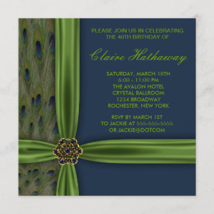 Emerald Blue Peacock 40th Birthday Party Invitation