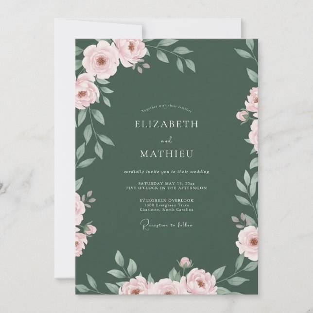 Emerald Blush Bloom Wedding Invitation (Front)