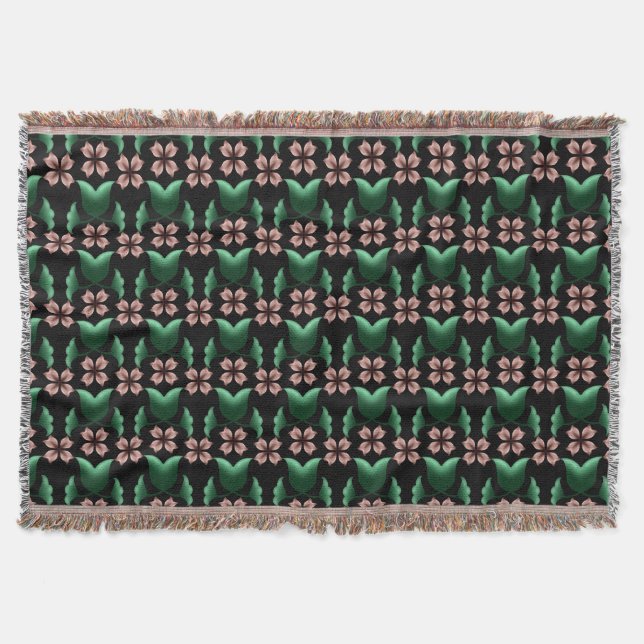     Emerald & Blush Botanical Throw Blanket  (Front)