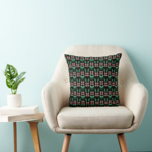 Emerald & Blush Botanical Throw Pillow