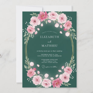 Emerald Blush Floral Garland Wedding Invitation