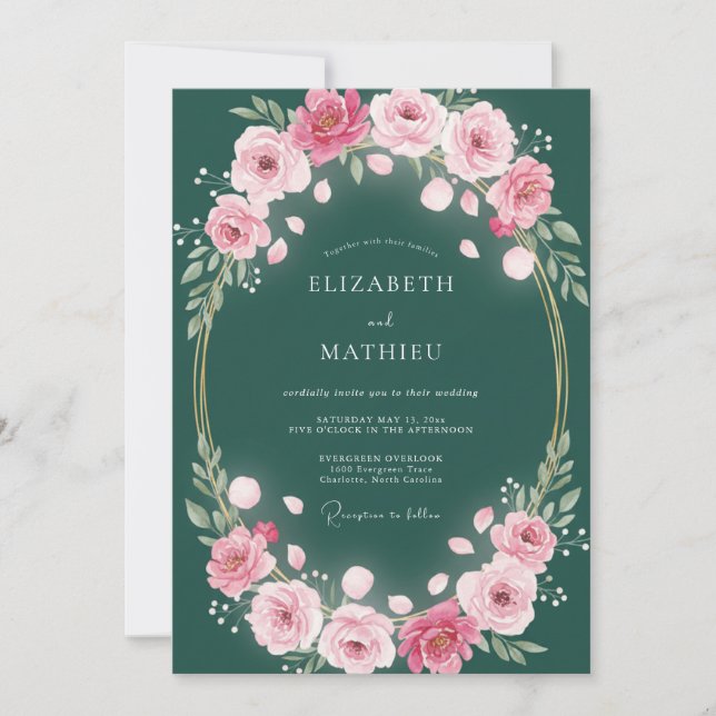Emerald Blush Floral Garland Wedding Invitation (Front)