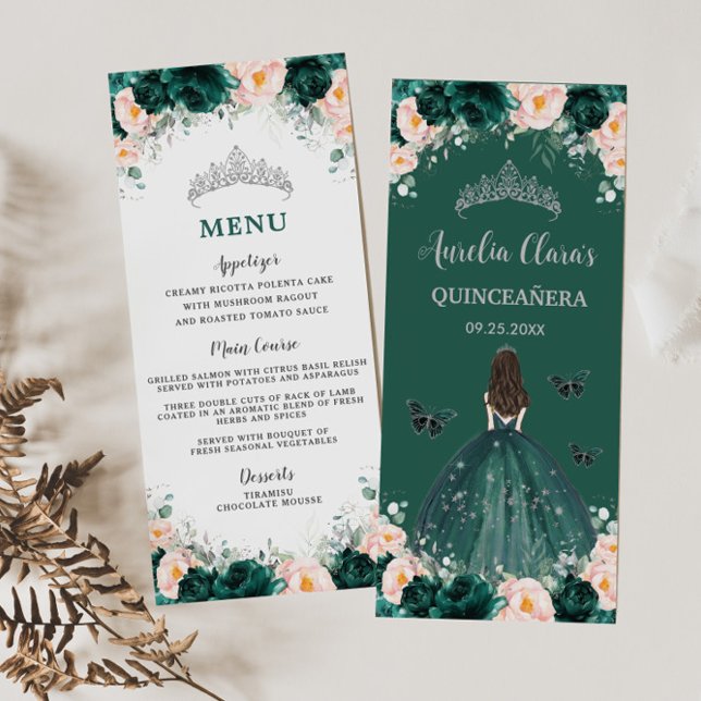 Emerald Blush Floral Princess Quinceañera Menu (Creator Uploaded)