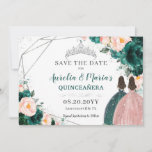 Emerald Blush Floral Twins Quinceanera Sweet 16 Save The Date<br><div class="desc">Matching items available in store! (c) The Happy Cat Studio</div>