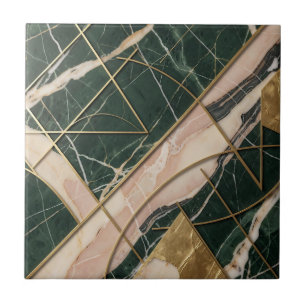 Emerald Blush Marble Gold Geometric Abstract Ceramic Tile