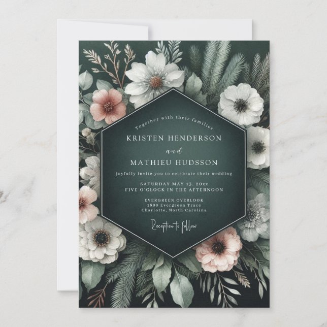 Emerald Blush Nocturnal Wedding Invitation (Front)