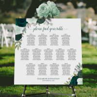 Emerald Boho Floral 13 Table Wedding Seating Chart