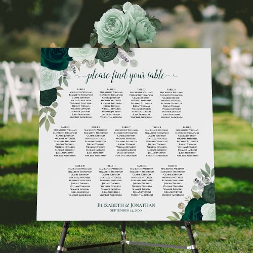 Emerald Boho Floral 13 Table Wedding Seating Chart Foam Board