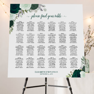 Emerald Boho Floral 24 Table Wedding Seating Chart Foam Board