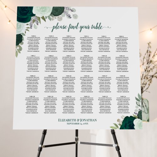 Emerald Boho Floral 24 Table Wedding Seating Chart Foam Board
