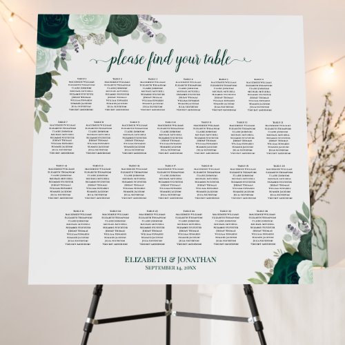 Emerald Boho Floral 26 Table Wedding Seating Chart Foam Board