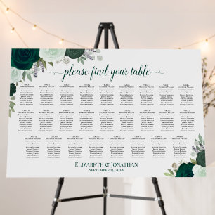 Emerald Boho Floral 26 Table Wedding Seating Chart Foam Board
