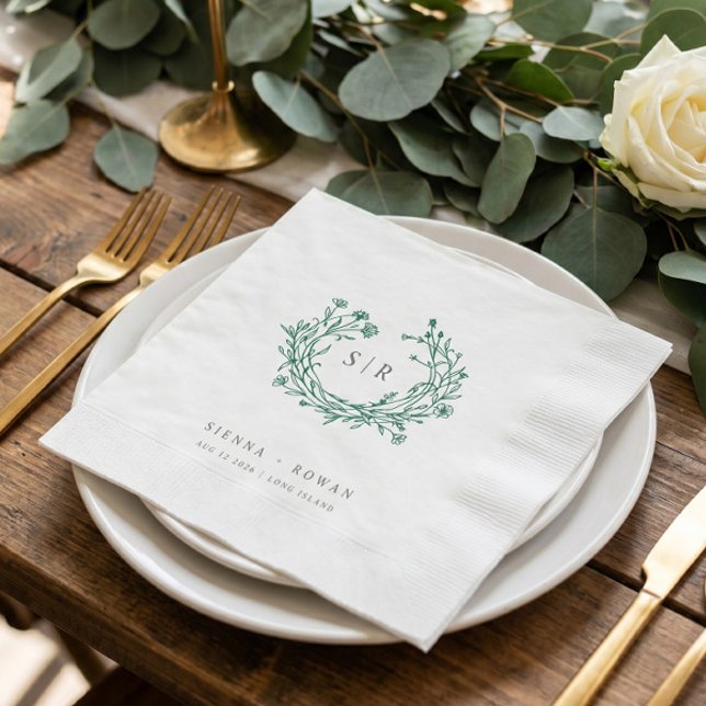 Emerald Boho Ornate Monogram Wedding Napkins (Creator Uploaded)