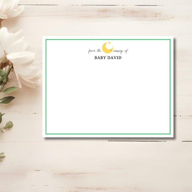 Emerald Border Moon Star Nursery Note Card (Creator Uploaded)