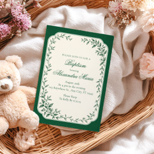 Emerald Botanical Baptism Invitation