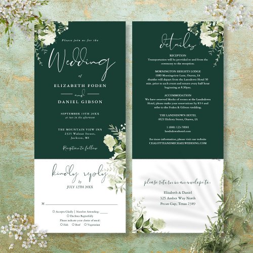 Emerald Botanical Floral All In One Wedding  Invitation