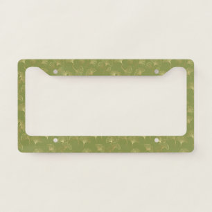 Emerald Botanical Gold Ginkgo Leaf Luxury Pattern License Plate Frame