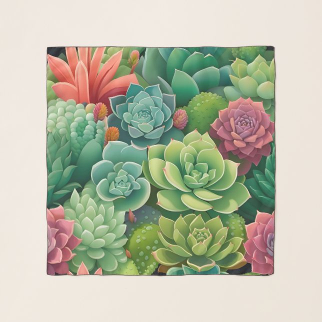 Emerald Botanical Succulent Elegance Scarf (Front)