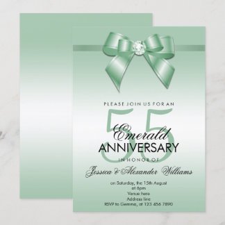 Emerald Bow & Ribbon 55th Wedding Anniversary Invitation